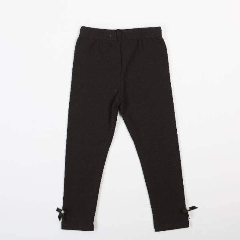 Girls Black Bow & Pearl Detail Leggings